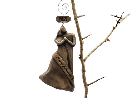 Couple's Wedding Anniversary Gift, Aluminum, Bronze, Copper, Pearl, Ivory, Silver or Gold - Happy Anniversary 2023 Christmas Ornament
