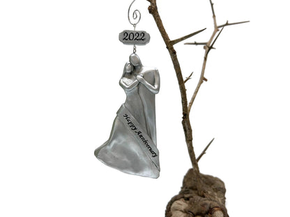 Couple's Wedding Anniversary Gift, Aluminum, Bronze, Copper, Pearl, Ivory, Silver or Gold - Happy Anniversary 2023 Christmas Ornament