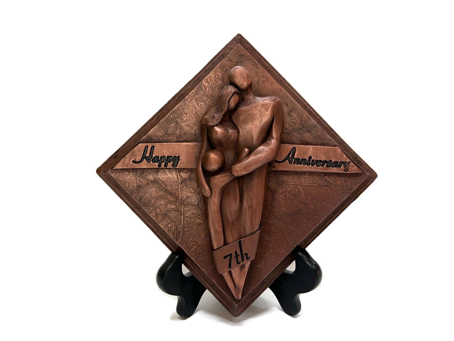 Happy 7th Anniversary Family of Three Plaque, Copper Anniversary Gift, Seventh Wedding Anniversary Gift for Him and Her