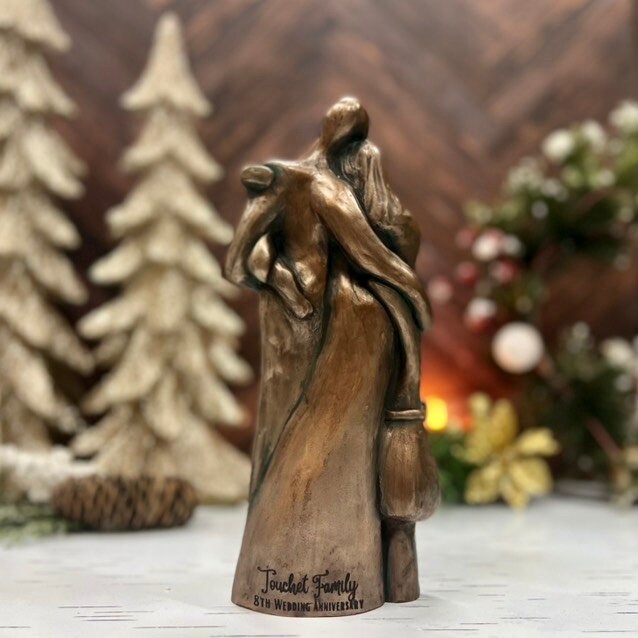 8th Anniversary Family of Four Portrait Sculpture with a Toddler and a Child, Bronze Anniversary Gift 8 Year Gift for Her