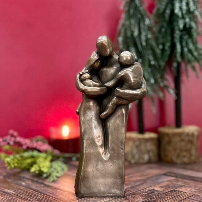 Family of Four w/ Newborn Baby and Young Toddler 8 Year Anniversary Bronze Sculpture 8th Anniversary Gift for husband