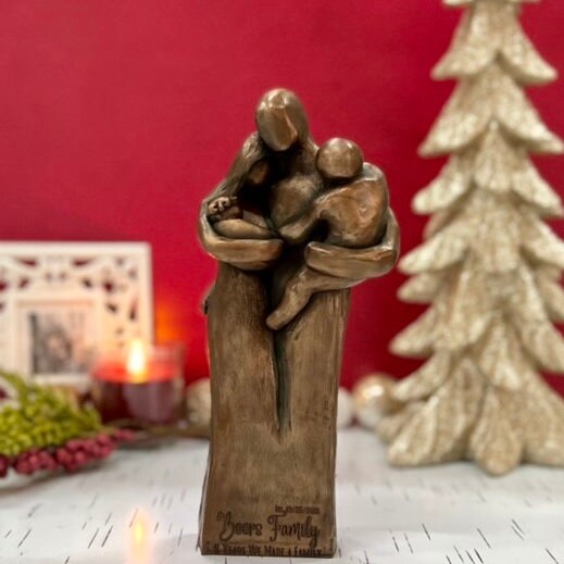 Family of Four w/ Newborn Baby and Young Toddler 8 Year Anniversary Bronze Sculpture 8th Anniversary Gift for husband