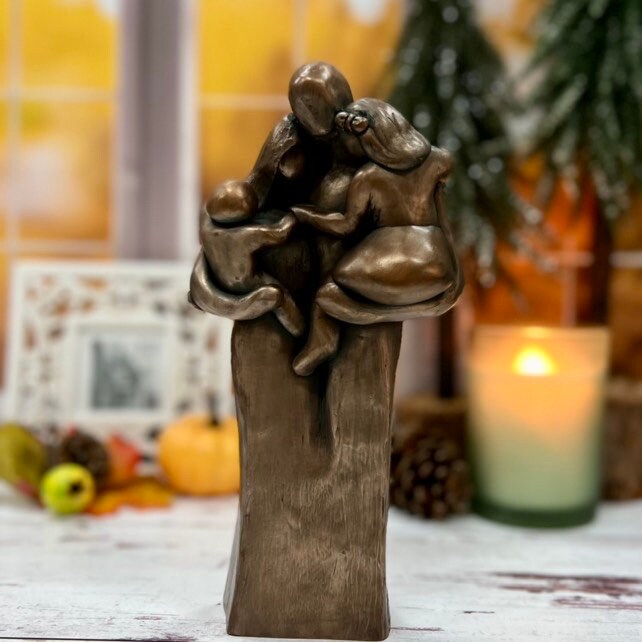 Family of Four w/Baby and Toddler 8 Year Anniversary Bronze Sculpture 8th Anniversary Gift for husband