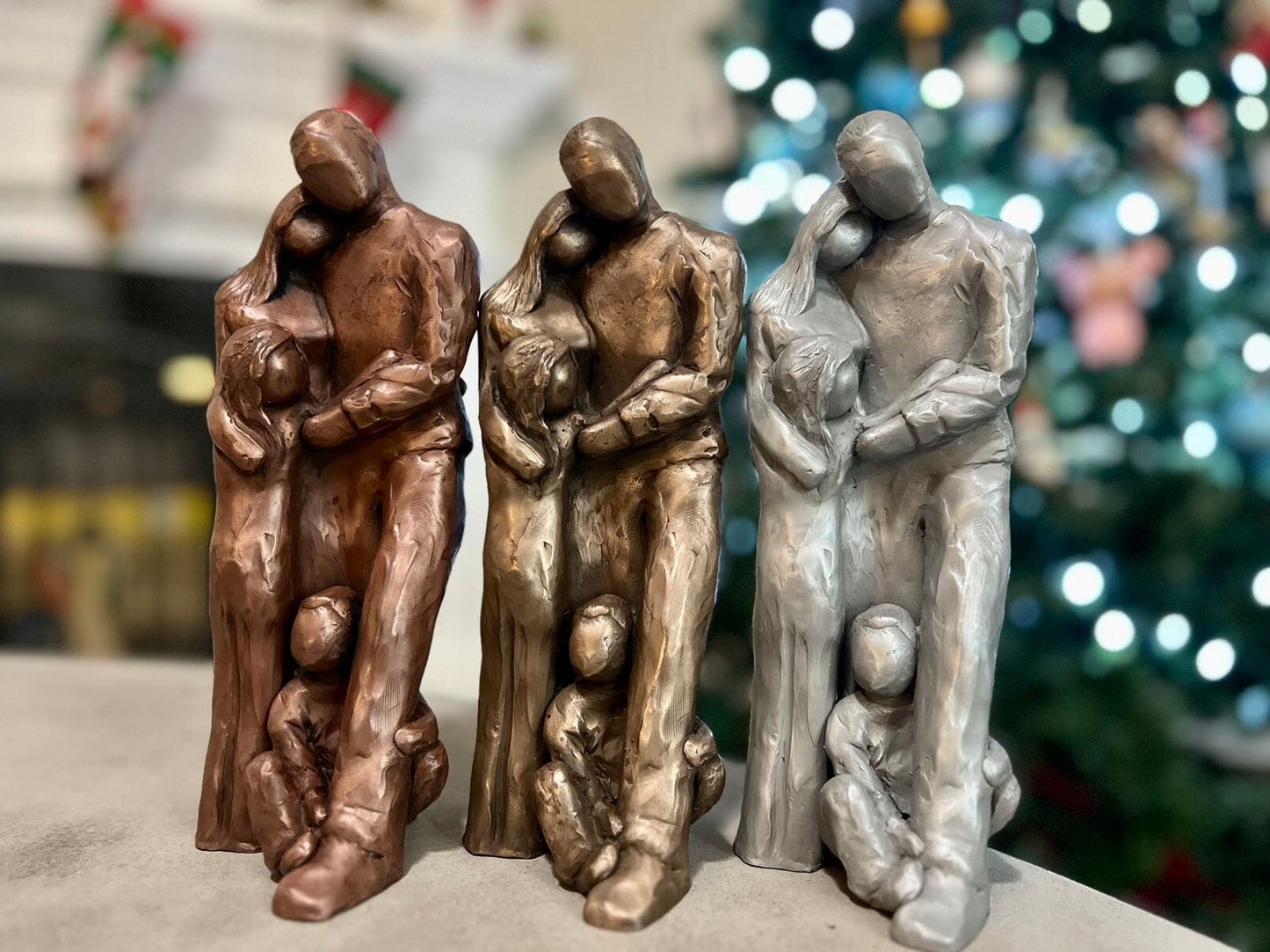 Family of Four Figurine Christmas Gift for Mom, Dad, Husband Wife 7th, 8th, 10th Anniversary Bronze, Aluminum or Copper Gift