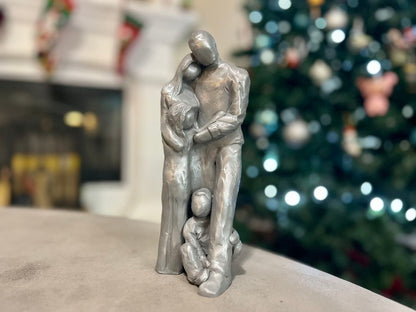 Family of Four Figurine Christmas Gift for Mom, Dad, Husband Wife 7th, 8th, 10th Anniversary Bronze, Aluminum or Copper Gift