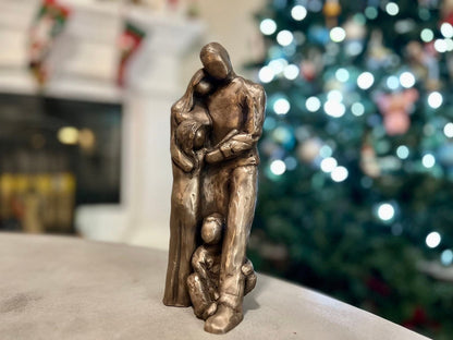 Family of Four Figurine Christmas Gift for Mom, Dad, Husband Wife 7th, 8th, 10th Anniversary Bronze, Aluminum or Copper Gift