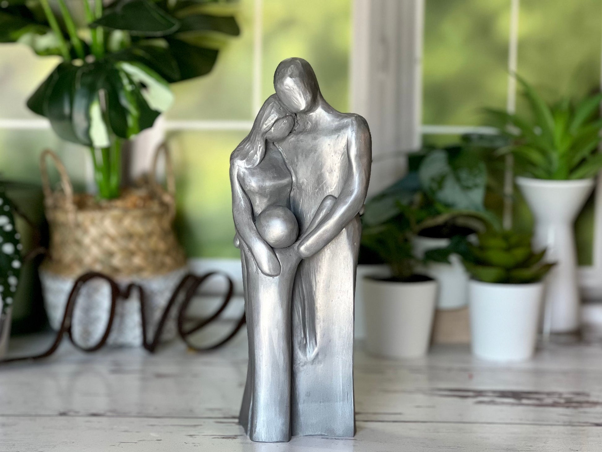 Family of Three 10 Year Anniversary Aluminum Sculpture, Anniversary Gift for Men, Gift for Her, 10 Years Gift for Husband Wife