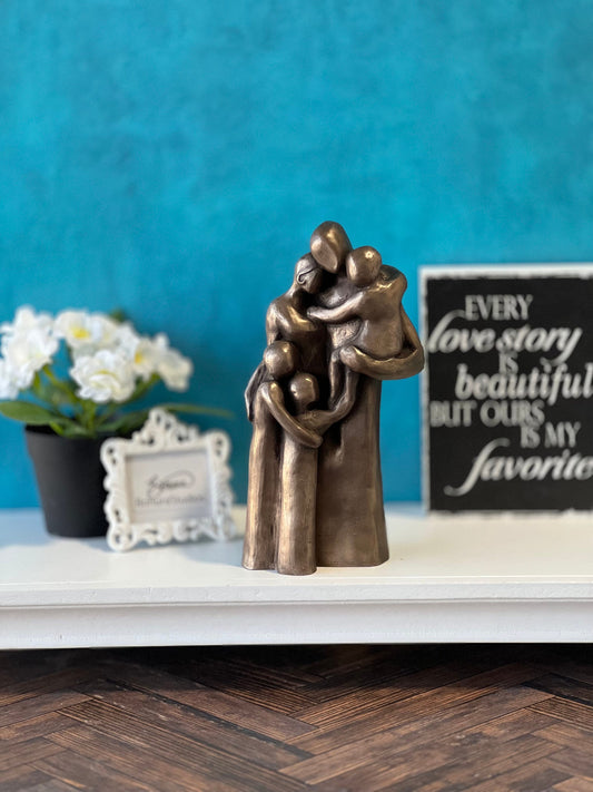 7th, 8th, 10th Anniversary Family of Five Portrait Bronze Gift, Birthday, Mother's Day, Father's Day - FO5TCC