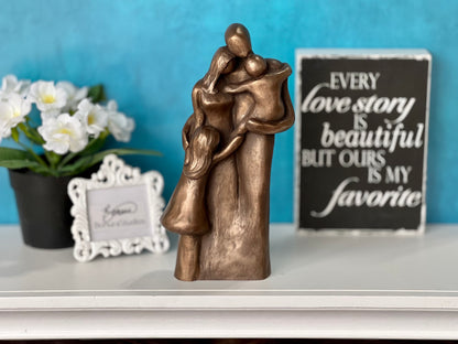 8th Anniversary Family of Four Portrait Sculpture with a Toddler and a Child, Bronze Anniversary Gift 8 Year Gift for Her