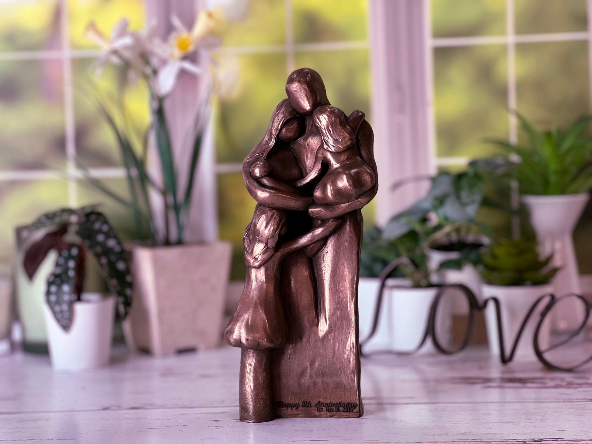 7th Anniversary Family of Five Sculpture Copper, Gift for Her, Gift for Him, Seven Year Husband Wife Newborn Baby