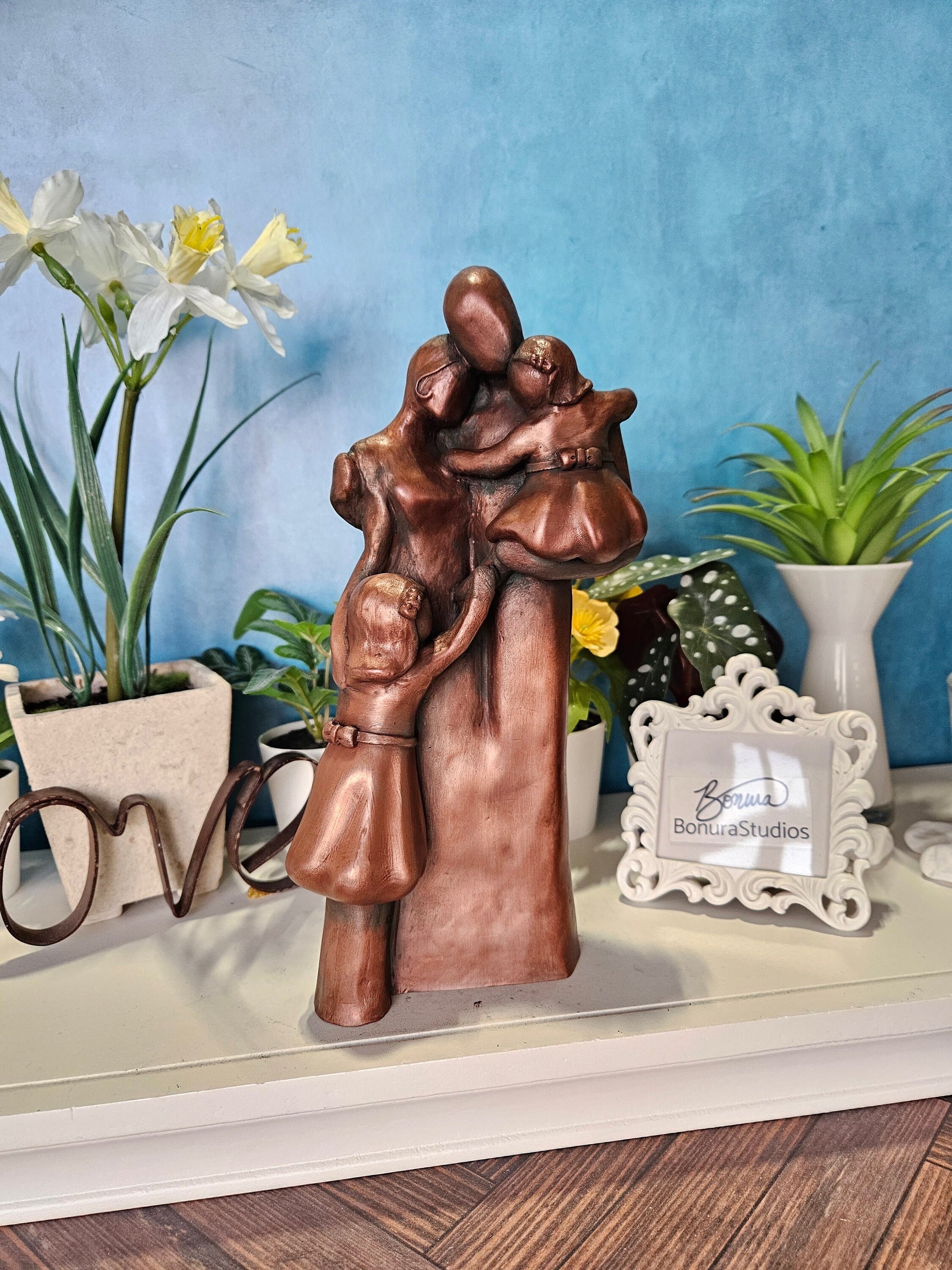 7th Anniversary Family of Four Portrait with a Toddler and a Child Sculptur, Copper Anniversary Gift, 7 Year Anniversary Gift, Copper 9FO4TC