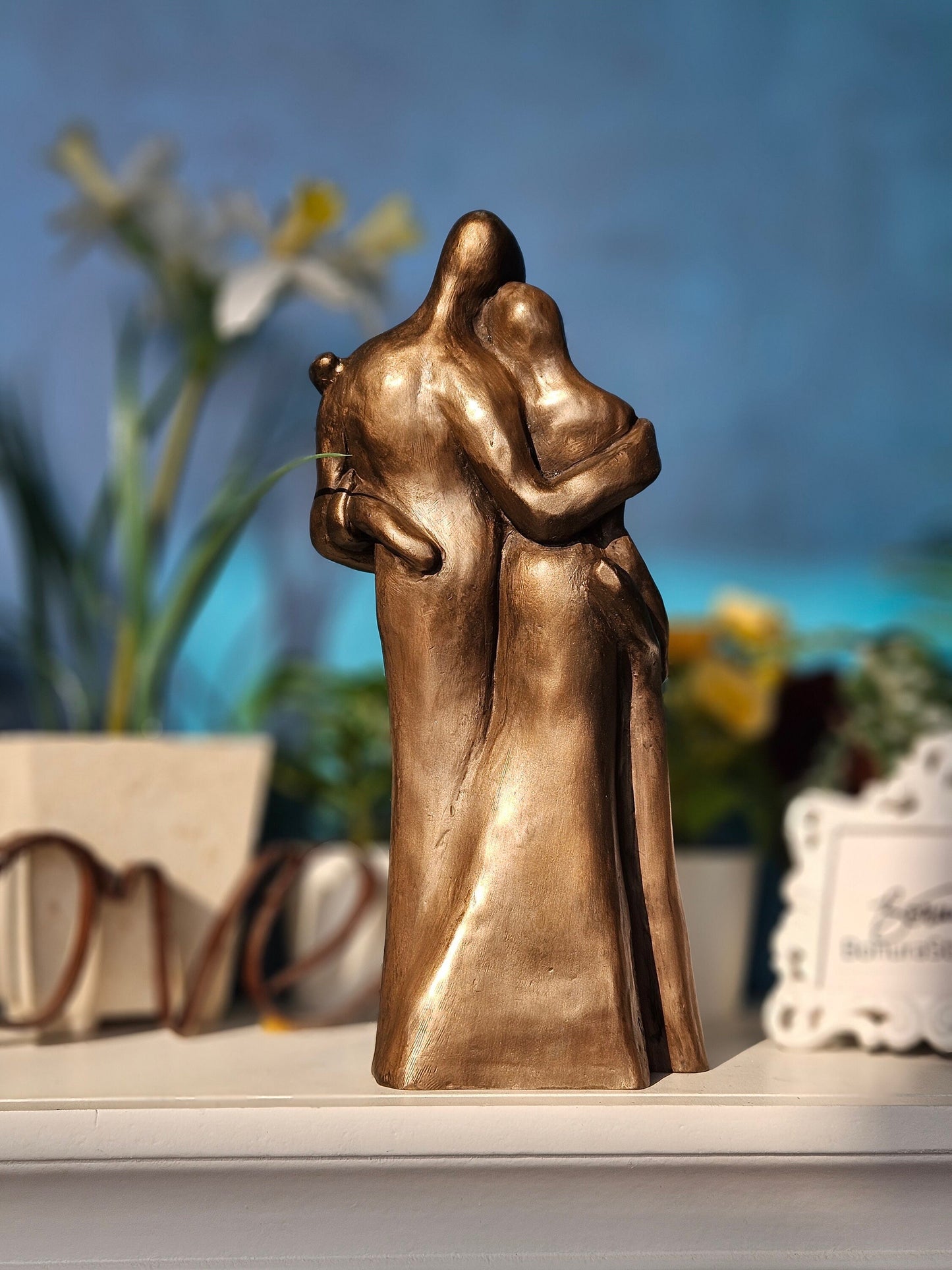 8th Anniversary Family of Four Portrait Sculpture with a Toddler and a Child, Bronze Anniversary Gift 8 Year Gift for Her