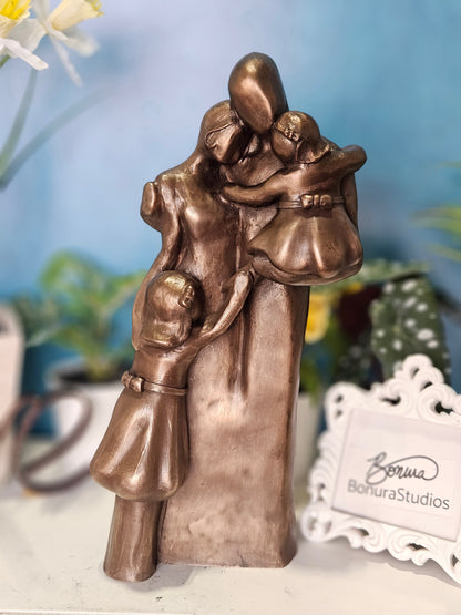8th Anniversary Family of Four Portrait Sculpture with a Toddler and a Child, Bronze Anniversary Gift 8 Year Gift for Her