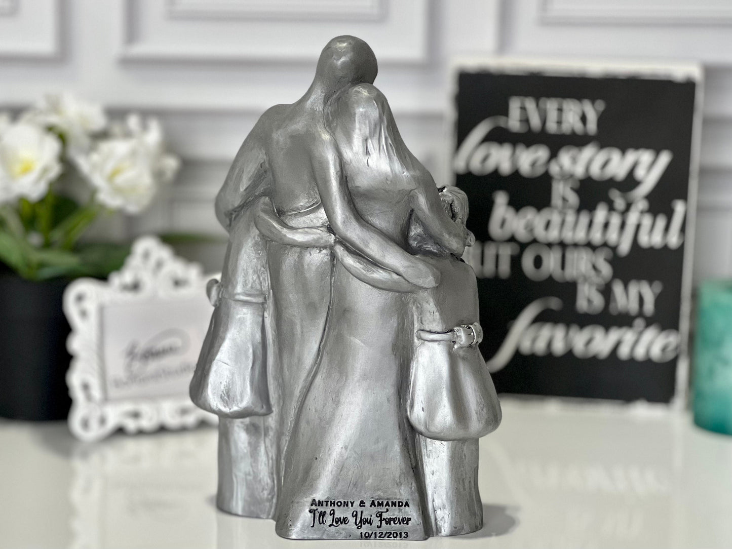10 Year Anniversary Aluminum Sculpture, 10th Anniversary Family Portrait, Anniversary Gift for Men, Gift for Her Husband FO4-Older