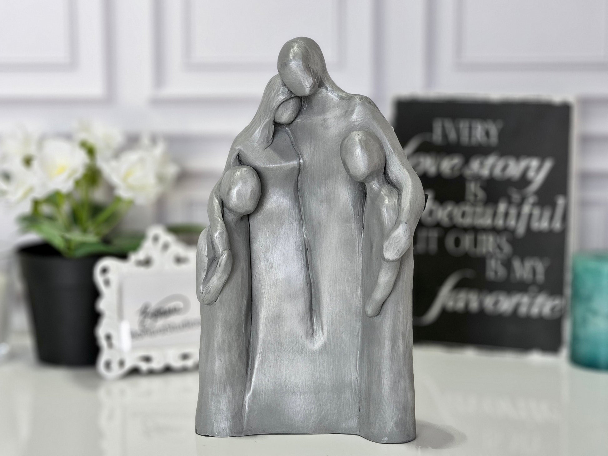 10 Year Anniversary Aluminum Sculpture, 10th Anniversary Family Portrait, Anniversary Gift for Men, Gift for Her Husband FO4-Older