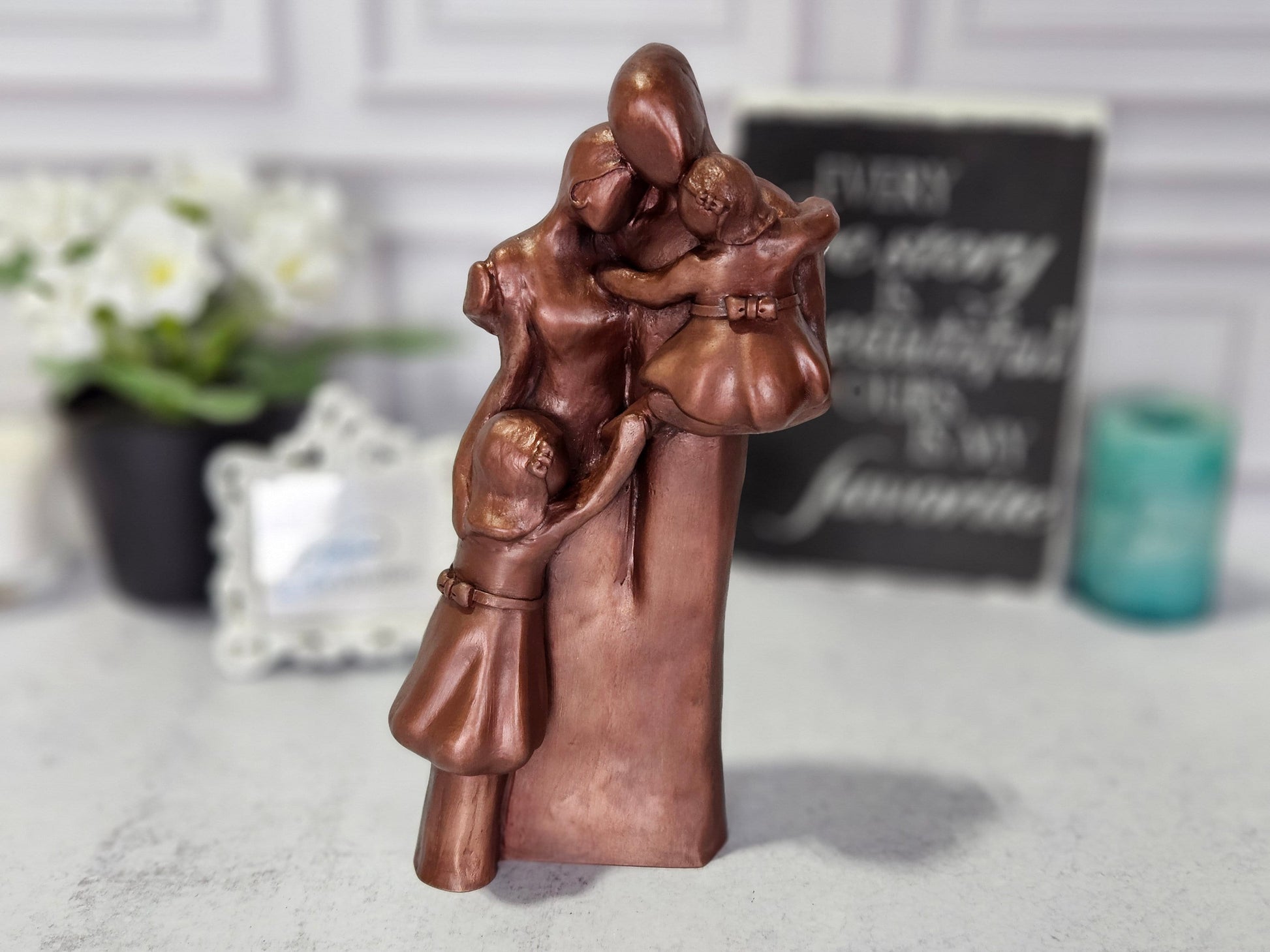 7th Anniversary Family of Four Portrait with a Toddler and a Child Sculptur, Copper Anniversary Gift, 7 Year Anniversary Gift, Copper 9FO4TC