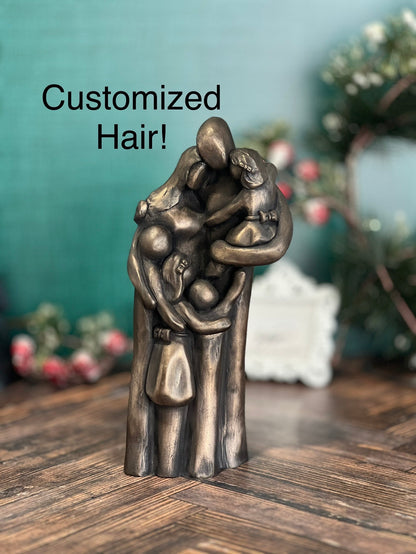 Family of Six Portrait Four Children Aluminum Gift, Gift for Her, Gift for Him, Tenth Year Husband Wife