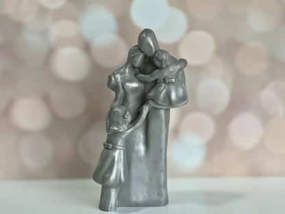 10 Year Anniversary Aluminum Sculpture, 10th Anniversary Family Portrait, Anniversary Gift for Men, Family of Four w/ Young Toddler & Child